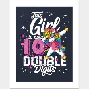 This Girl Is Now 10 Double Digits Dabbing Unicorn Birthday Gift Posters and Art